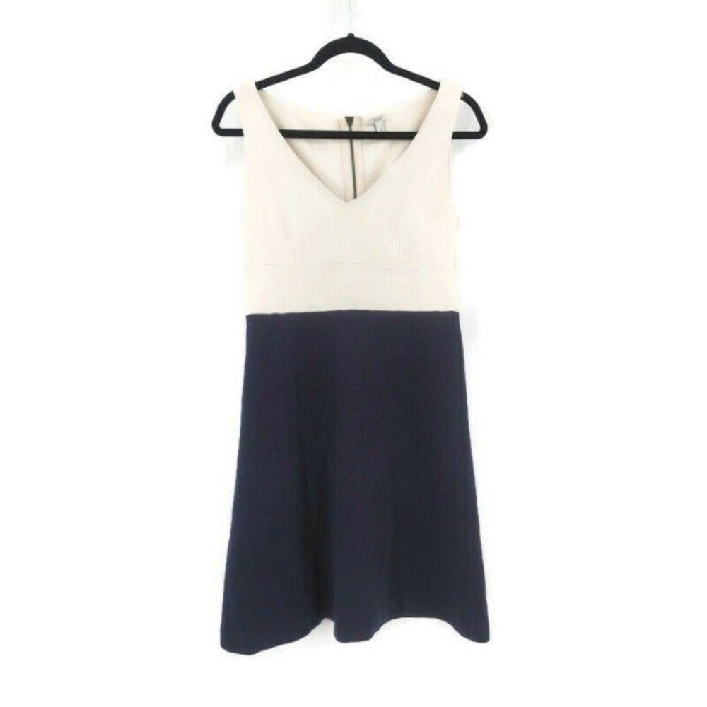 J Crew A Line Dress Womens 2 Blue White Sleeveless Classic Preppy Career Work